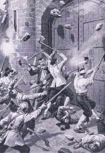 El saqueo de Dundee 1 de septiembre de 1651: marineros ingleses atacan el puerto de Wellgate, ilustración de 