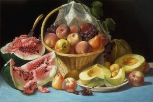 Melones, duraznos y uvas