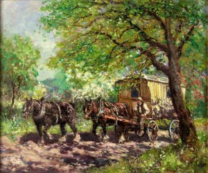 Dos caballos y una caravana