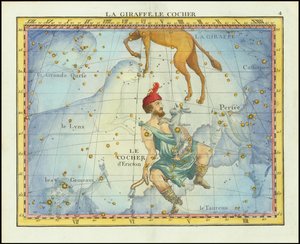 Carta estelar de 1776 de las constelaciones de Camelopardal y Auriga y constelaciones vecinas, del Atlas Celeste de Flamsteed de Fortin. de John Flamsteed
