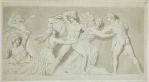 Amphion y Zethus libran a su madre Antiope de la furia de Dirce y Lycus de John Flaxman