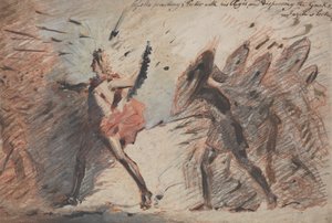 Apolo precede a Héctor con su égida y dispersa a los griegos, conferencias de Fuseli de John Flaxman