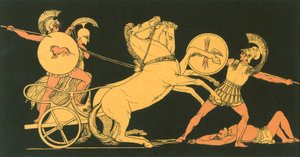 Diomedes lanzando su lanza contra Ares