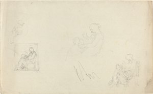 Cuatro Estudios de una Mujer Sentada con Niños a Sus Pies (Bocetos para el Monumento a Lady FitzHarris?) de John Flaxman