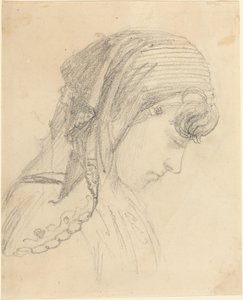 Cabeza de una mujer con pañuelo, mirando hacia abajo de John Flaxman