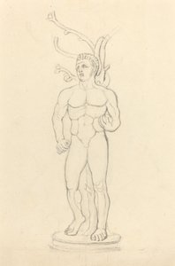 Estatua de un desnudo masculino frente a un árbol de John Flaxman