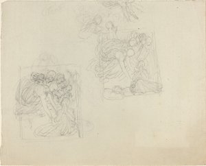 Estudios para un monumento con ángeles alcanzando a una figura orante [recto y verso] de John Flaxman