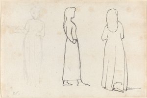 Tres bocetos de una mujer de pie
