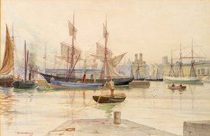 Muelles de Dundee con barcos balleneros de John Francis Pollock
