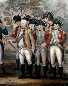 Oficiales británicos Tarleton, Cornwallis, Abercrombie, O