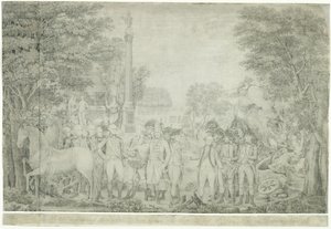 La rendición británica de sus armas al General Washington después de su derrota en Yorktown, Virginia, octubre de 1781