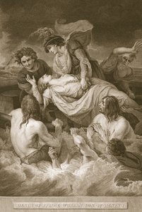Muerte del príncipe Guillermo, hijo de Enrique I, grabado por J. Stow, ilustración de 