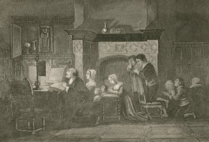 El tendero y su familia en oración de John Franklin