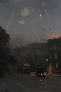Un ataque de Zeppelin, 8 de octubre de 1915, c.1915-18 (óleo sobre lienzo) de John Fraser