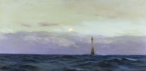 Faro de Wolf Rock, una isla rocosa frente a la costa de Cornualles (Inglaterra). Óleo sobre lienzo de John Fraser ()