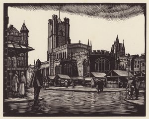 Cambridge: El mercado (xilografía) de John Frederick Greenwood