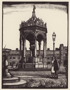 Cambridge: Fuente de la Trinidad (xilografía)