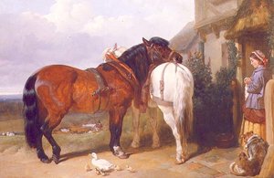 Caballos de tiro junto a la puerta de una cabaña de John Frederick Herring Senior
