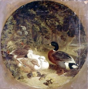 Patos y patitos en un paisaje fluvial boscoso de John Frederick Herring Senior