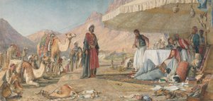 Un campamento franco en el desierto del Monte Sinaí. 1842 - El convento de Santa Catalina en la distancia de John Frederick Lewis