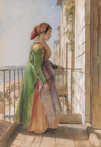Una chica griega en un balcón de John Frederick Lewis