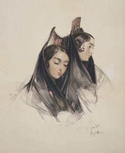 Chicas de la Ronda, Andalucía, lámina 11 de Sketches of Spain, grabado por Charles Joseph Hullmandel (1789-1850) publicado en 1836
