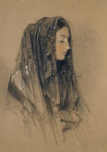 Cabeza de una chica italiana en una mantilla, 1838 de John Frederick Lewis
