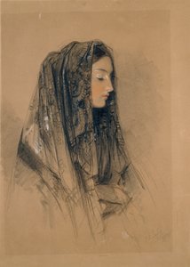 Cabeza de una chica italiana con mantilla, 1838 de John Frederick Lewis