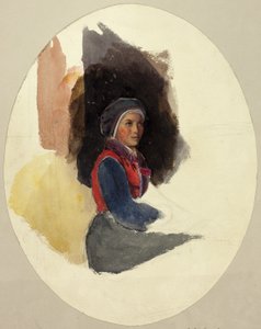 Boceto de mujer sentada con traje de campesina