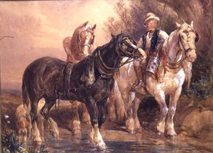 Niño y caballos de carro