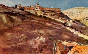 Jerusalén. - Muro sur del área del templo, desde el Valle de Hinnom, al atardecer, 1902 de John Fulleylove