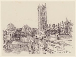 Magdalen College desde el puente (litografía) de John Fulleylove
