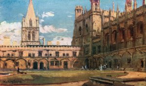 The Tom Quadrangle, Christ Church, desde la entrada sur (litografía en color)