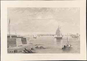 Bahía y Puerto de Nueva York desde la Isla de Bedlon, grabado por James Smillie, c.1840 (grabado) de John Gadsby Chapman