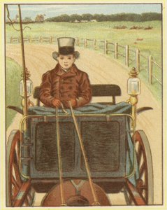 Niño conduciendo un caballo y un carro (litografía en color)