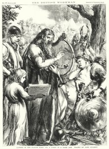Alfredo en el campamento danés; o, una luz en una era oscura (grabado) de John Gilbert