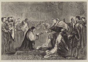 El obispo Latimer presentando una copia del Nuevo Testamento a Enrique VIII como regalo de Año Nuevo de John Gilbert