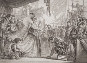 La reina Isabel I (1530-1603) nombrando caballero a Francis Drake (1540-96) de 