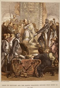 Simón de Montfort y los barones exigiendo reformas a Enrique III, 1258, grabado por Thomas Bolton