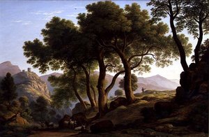 Un paisaje boscoso romántico de John Glover