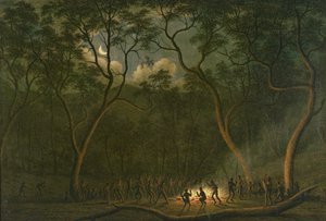 Corroboree aborigen en la Tierra de Van Diemen