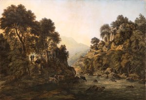 Ganado a orillas del río (acuarela)