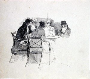 Grupo reunido alrededor de una mesa de John Harden