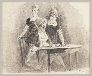 Tres en una mesa, uno sentado, 1807 de John Harden