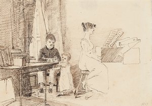 Dos niños y una mujer en el piano, 1807 de John Harden