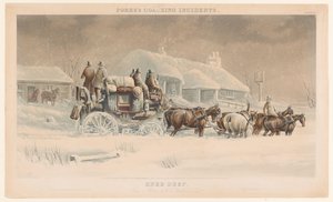 Carro con seis caballos en la nieve en un paisaje invernal Hasta la rodilla (título en el objeto) Fores incidentes con carruajes (título de la serie) Incidentes de Coaching de Fores