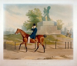 El duque de Wellington pasando junto a la estatua de Aquiles en Hyde Park, Londres, 1844