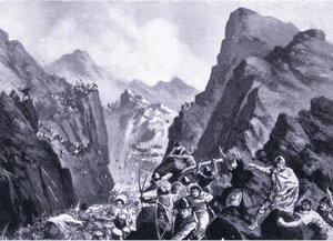 Aniquilación del ejército griego, ilustración de Historia de las Naciones de Hutchinson VOL 4 c.1920s