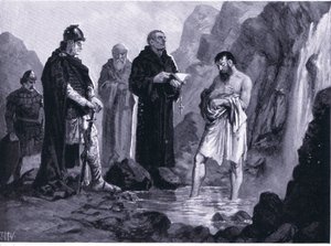 Bautismo de Boris I, ilustración de Historia de las Naciones de Hutchinson VOL 4 c.1920s de John Harris Valda