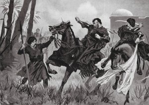 Derrota y muerte de Sebastián I en la batalla de Alcázar (litografía)